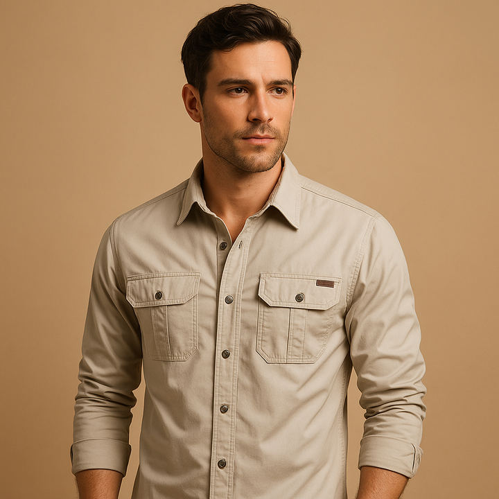 Men’s Cotton Cargo Shirt with Utility Pockets