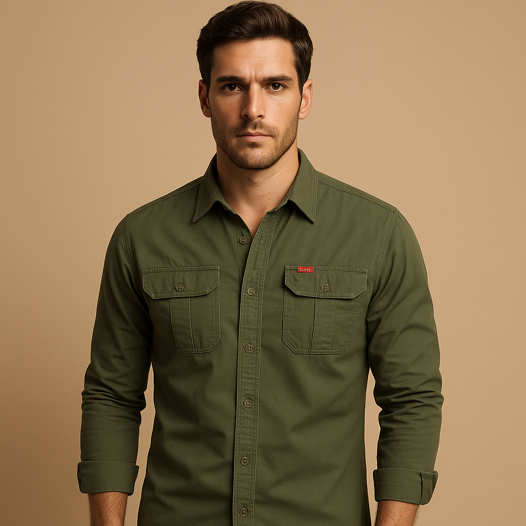Men’s Cotton Cargo Shirt with Utility Pockets