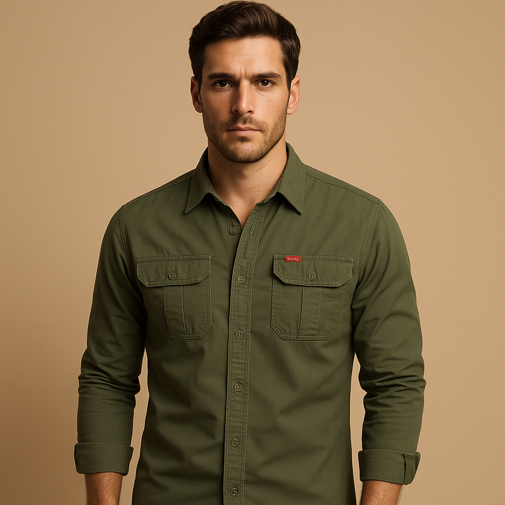 Men’s Cotton Cargo Shirt with Utility Pockets